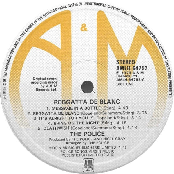 The Police : Reggatta De Blanc (LP, Album, RE)