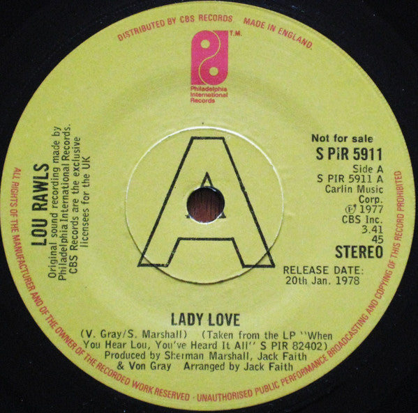 Lou Rawls : Lady Love (7", Promo)
