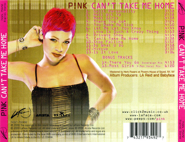 P!NK : Can't Take Me Home (CD, Album, S/Edition)