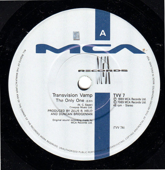 Transvision Vamp : The Only One (7", Single, Pap)