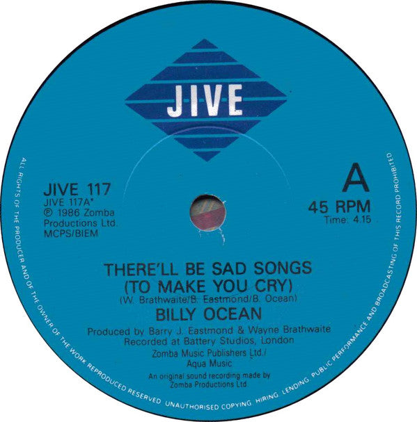 Billy Ocean : There'll Be Sad Songs (To Make You Cry) (7", Single)