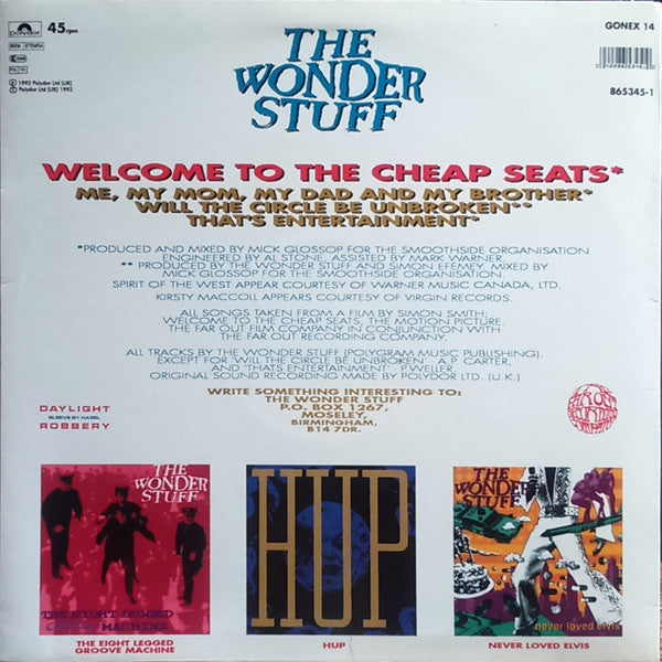 The Wonder Stuff : Welcome To The Cheap Seats (The Original Soundtrack E.P.) (12", EP)