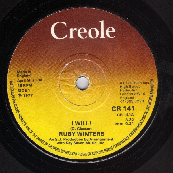 Ruby Winters : I Will! (7", Single)