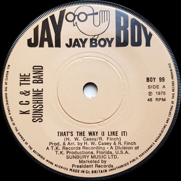 KC & The Sunshine Band : That's The Way (I Like It) (7", Single, Sol)