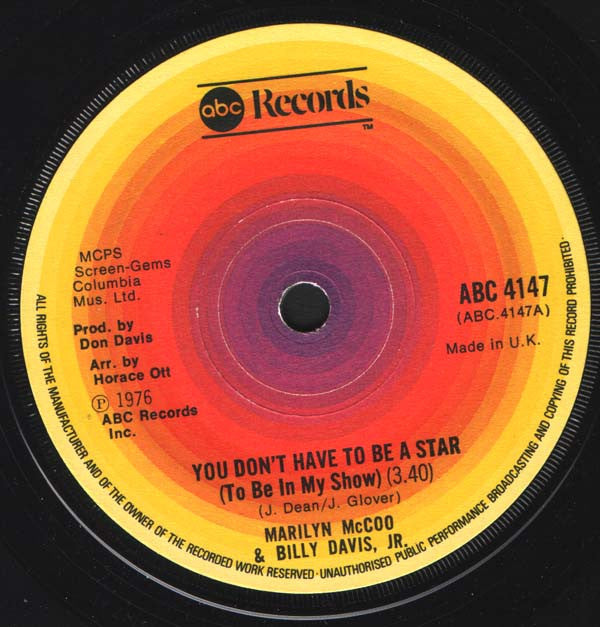Marilyn McCoo & Billy Davis Jr. : You Don't Have To Be A Star (To Be In My Show) (7", Single, Sol)