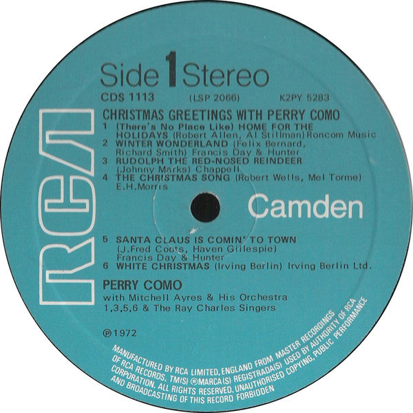Perry Como : Christmas Greetings From Perry Como (LP, Album, RE)