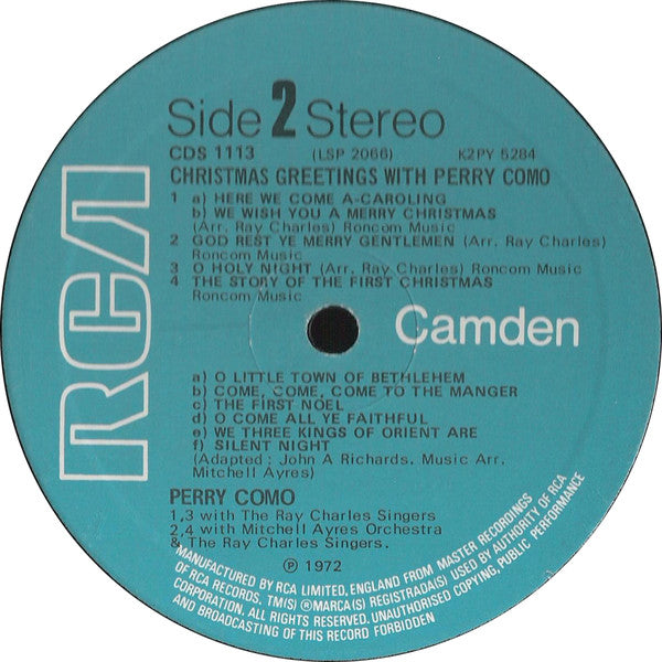Perry Como : Christmas Greetings From Perry Como (LP, Album, RE)