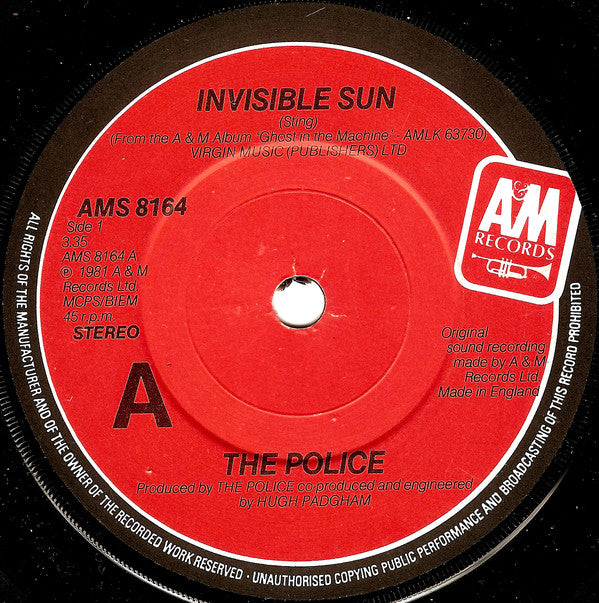 The Police : Invisible Sun (7", Single, Com)