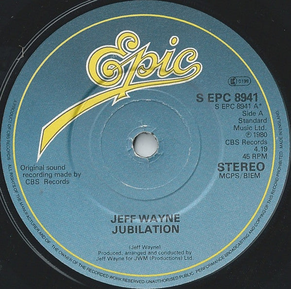 Jeff Wayne : Jubilation (7", Com)