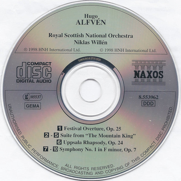 Hugo Alfvén - Royal Scottish National Orchestra, Niklas Willén : Symphony No. 1 • Festival Overture • Uppsala Rhapsody • The Mountain King (CD, Album)