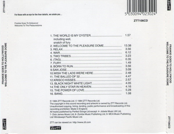 Frankie Goes To Hollywood : Welcome To The Pleasuredome (CD, Album, RE)