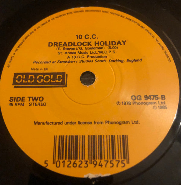 10cc : I'm Not In Love / Dreadlock Holiday (7", Single)
