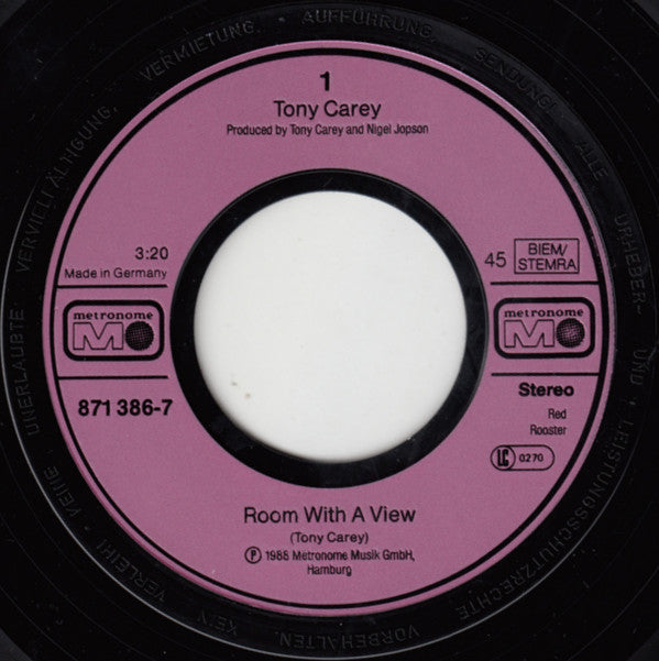 Tony Carey : Room With A View (7", Single)