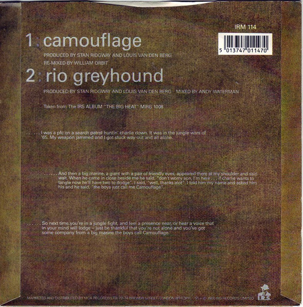 Stan Ridgway : Camouflage (7", Single, Blu)