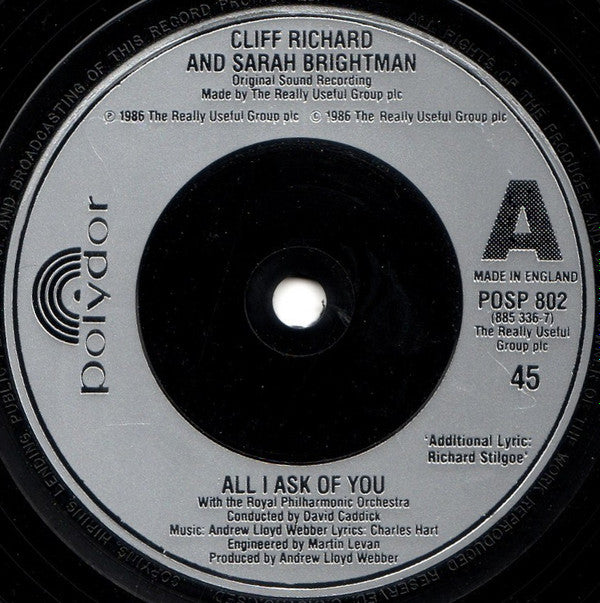 Cliff Richard, Sarah Brightman : All I Ask Of You (7", Single, Sil)