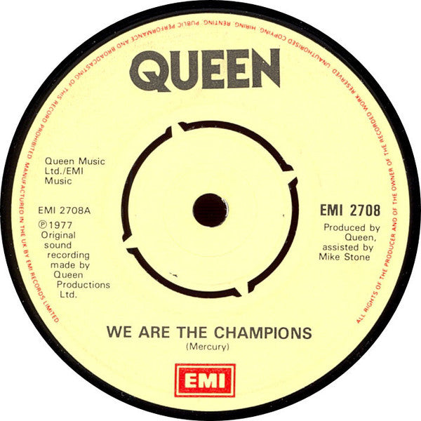 Queen : We Are The Champions (7", Single, RP, Yel)