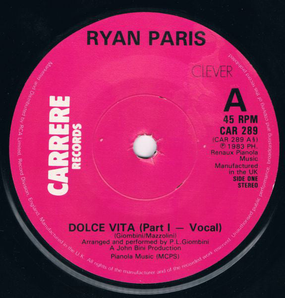 Ryan Paris : Dolce Vita (7", Single, Sol)