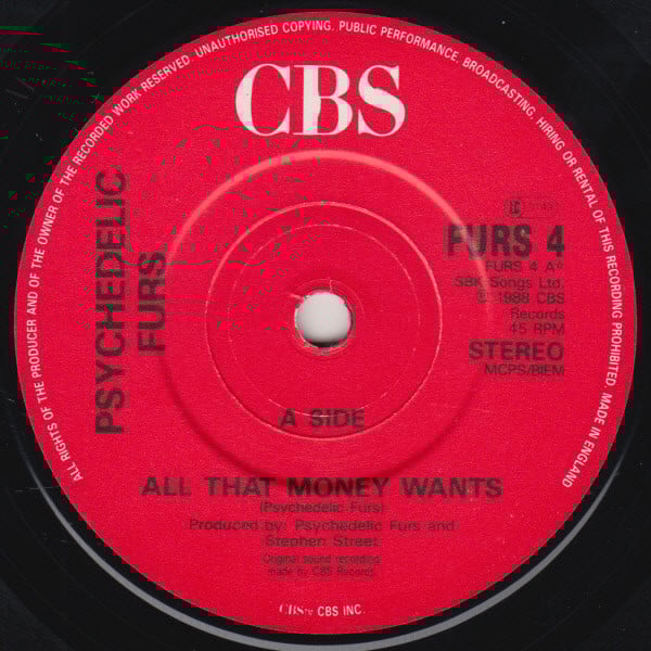 The Psychedelic Furs : All That Money Wants (7", Single)