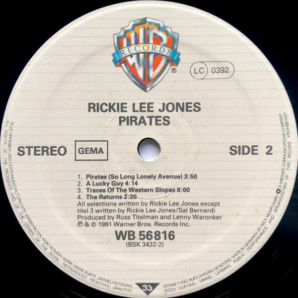 Rickie Lee Jones : Pirates (LP, Album)