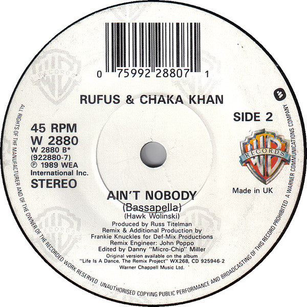 Rufus & Chaka Khan : Ain't Nobody (Remix) (7", Single)