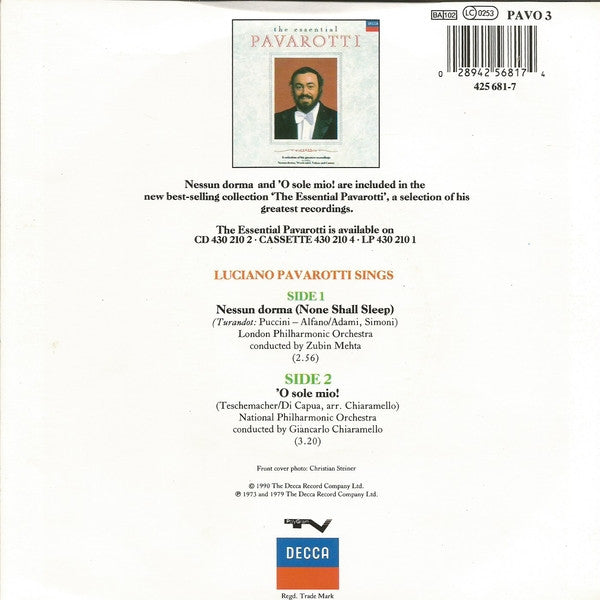 Luciano Pavarotti : Nessun Dorma (7", Single, Sil)