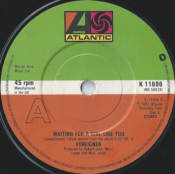 Foreigner : Waiting For A Girl Like You (7", Single, Com)