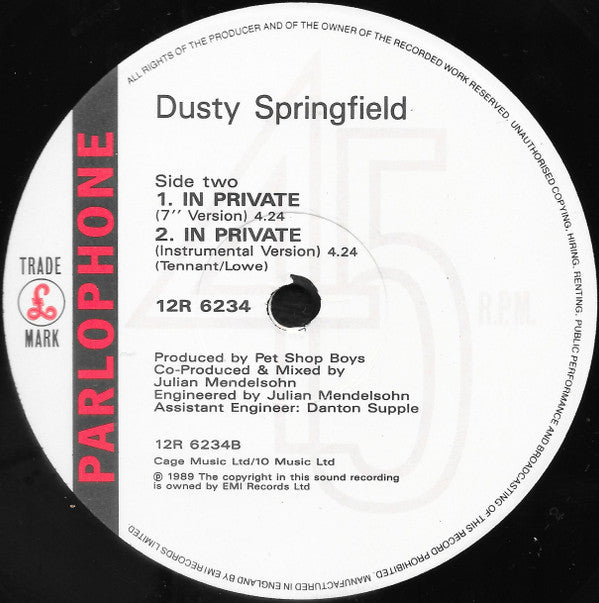 Dusty Springfield : In Private (12", Single)