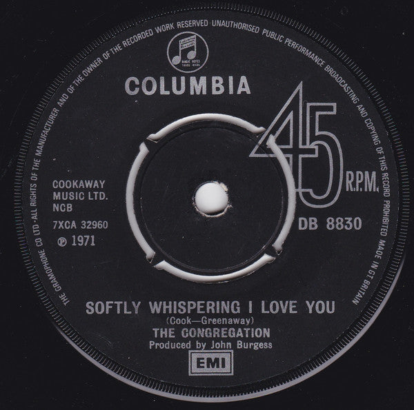 Congregation (2) : Softly Whispering I Love You (7", Single, Pus)
