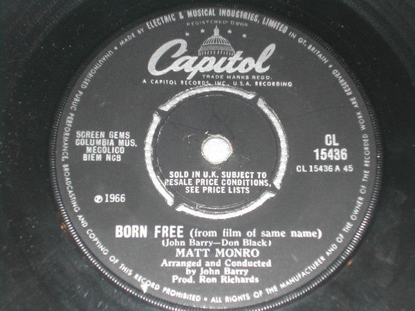 Matt Monro : Born Free (7", Single)