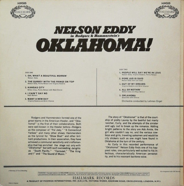 Nelson Eddy, Rodgers & Hammerstein : Oklahoma (LP, Album, Mono)