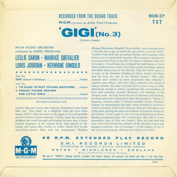 Leslie Caron, Maurice Chevalier, Louis Jourdan, Hermione Gingold : Gigi (No. 3) (7", EP, Mono)