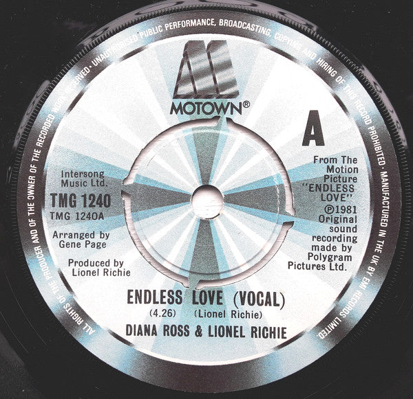 Diana Ross And Lionel Richie : Endless Love (7", Single, Pus)