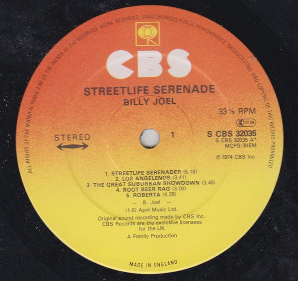 Billy Joel : Streetlife Serenade (LP, Album, RE)