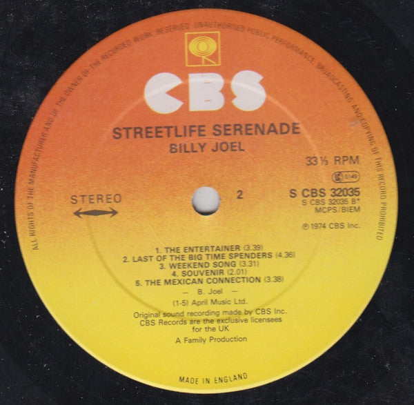 Billy Joel : Streetlife Serenade (LP, Album, RE)