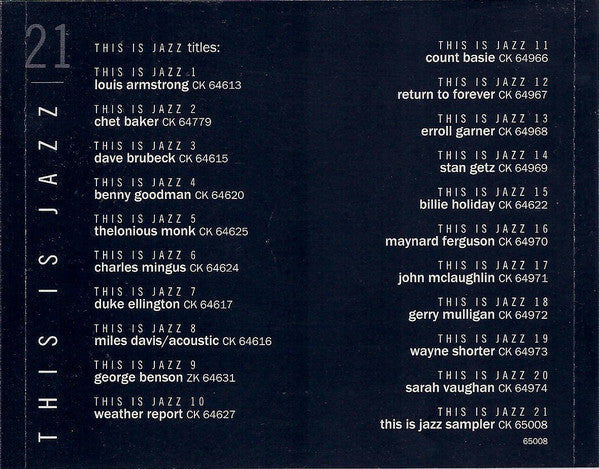 Various : This Is Jazz | 21 Sampler (The Ultimate Introduction To The World Of Jazz) (CD, Comp, Smplr)