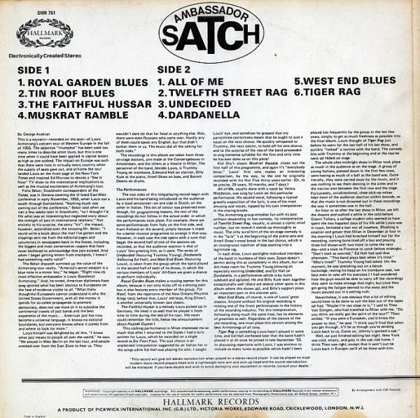 Louis Armstrong And His All-Stars : Ambassador Satch (LP, Album, Mixed, RE)