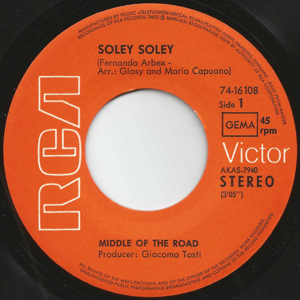 Middle Of The Road : Soley Soley (7", Single)