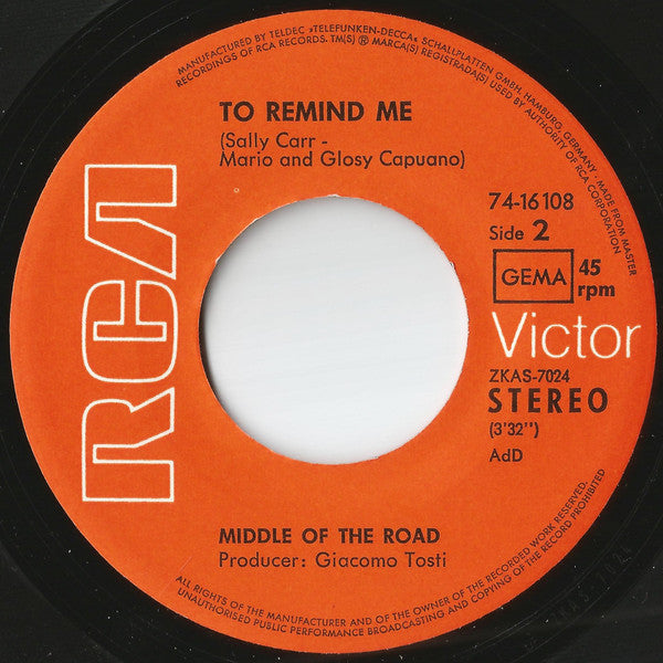 Middle Of The Road : Soley Soley (7", Single)