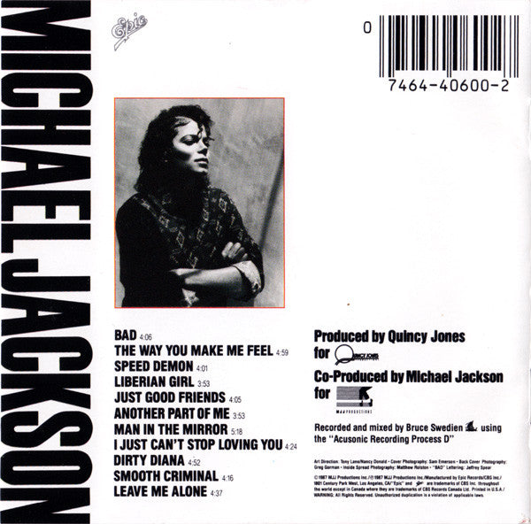 Michael Jackson : Bad (CD, Album, 1st)