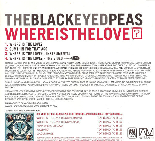 Black Eyed Peas : Where Is The Love? (CD, Single, Enh)