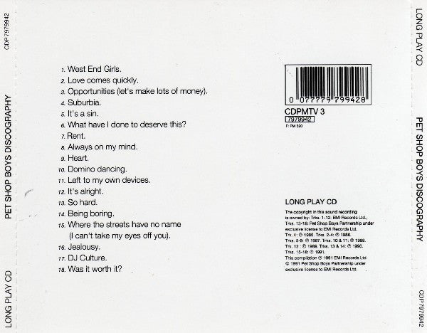 Pet Shop Boys : Discography (The Complete Singles Collection) (CD, Comp, EMI)