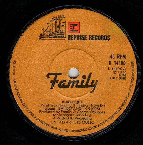 Family (6) : Burlesque / The Rocking R's (7", Sol)