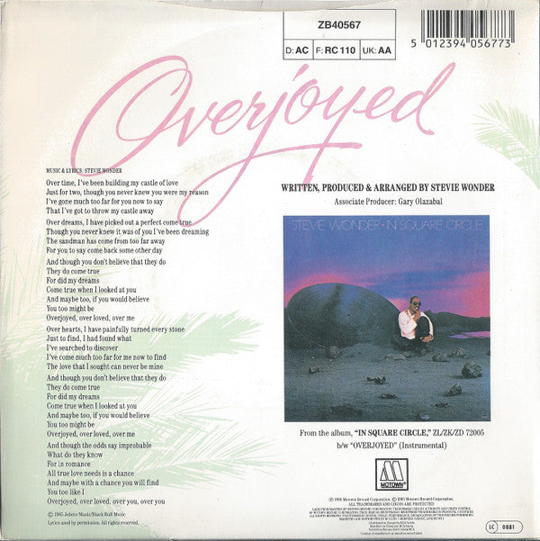 Stevie Wonder : Overjoyed (7")