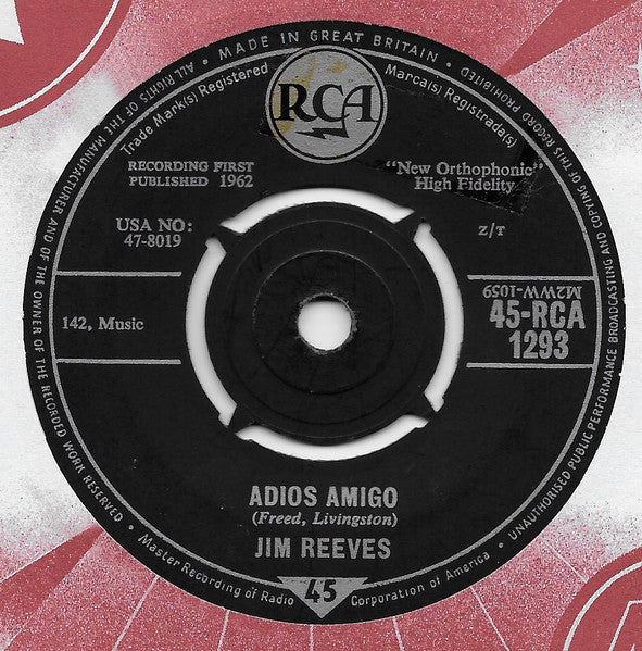 Jim Reeves : Adios Amigo (7", Single, 4 P)