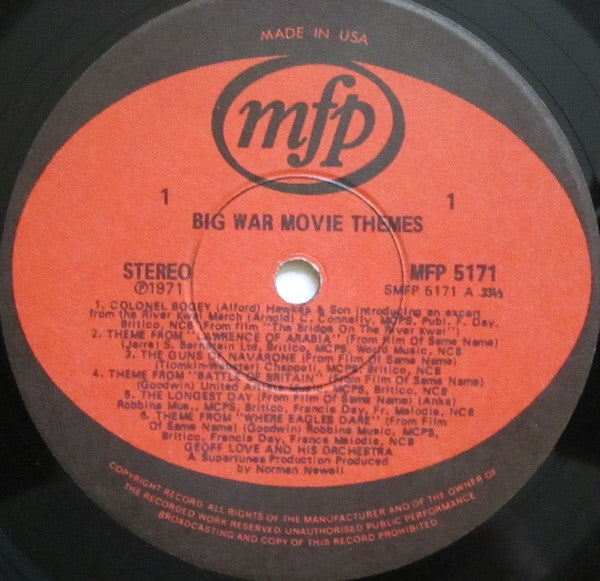 Geoff Love & His Orchestra : Big War Movie Themes (LP)