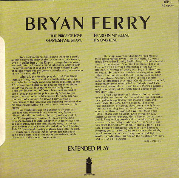 Bryan Ferry : Extended Play (7", EP)