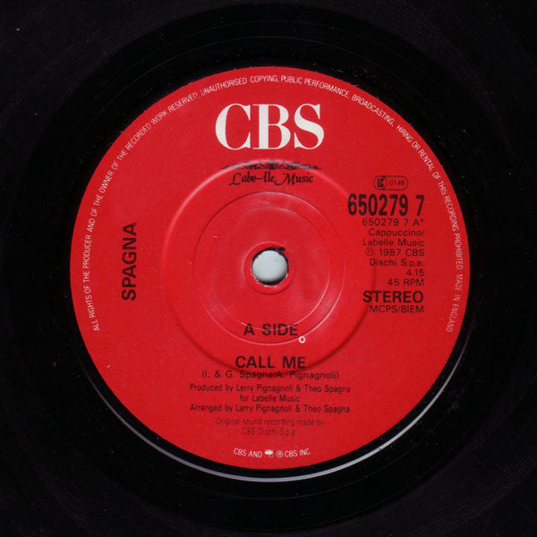Ivana Spagna : Call Me (7", Single)