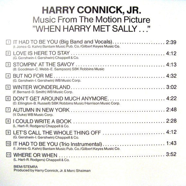 Harry Connick, Jr. : Music From The Motion Picture "When Harry Met Sally..." (CD, Album, RE)