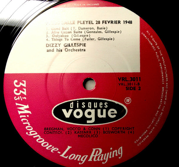 Dizzy Gillespie : Paris, Salle Pleyel, 28 Février 1948 (LP, Mono, RE)