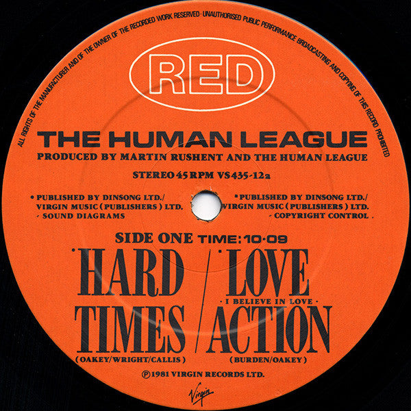 The Human League : Hard Times / Love Action (I Believe In Love) (12", Single)